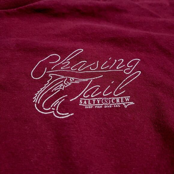 SALTY CREW Chasing Tail RISK TAKERS Classic Burgundy Red Fishing T-shirt M - Picture 6 of 9